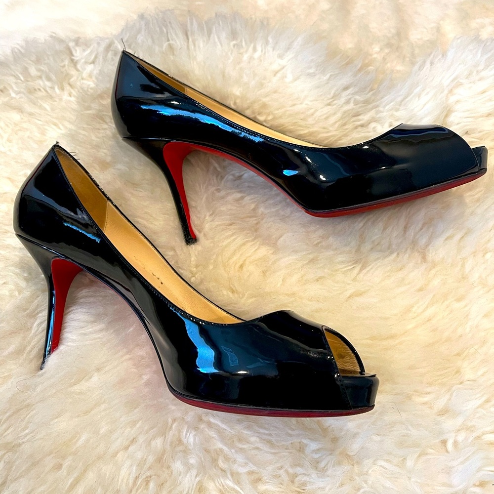 Christian Louboutin Black Patent Peep-toe Pumps